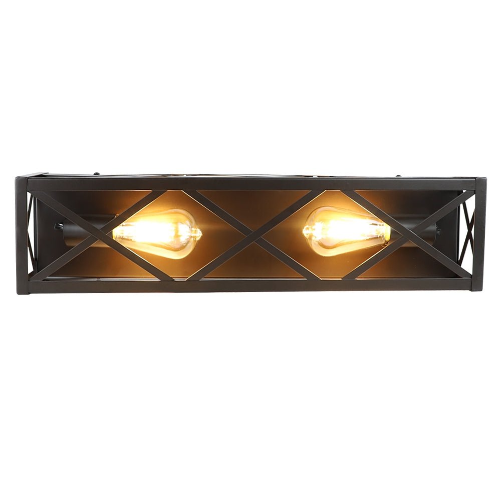 DLLT Industrial Wall Sconces Light 2 Light Bathroom Light Fixtures with Hollow Out Metal Frame Rustic Wall Mounted Lamp for Bathroom Hallway Mirro