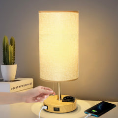 Modern Table Lamp with Dual USB Charging Ports, Metal Nightstand Light with Round Fabric Shade Bedside Desk Lamp Lighting - WSTL11-RD 1 | Depuley