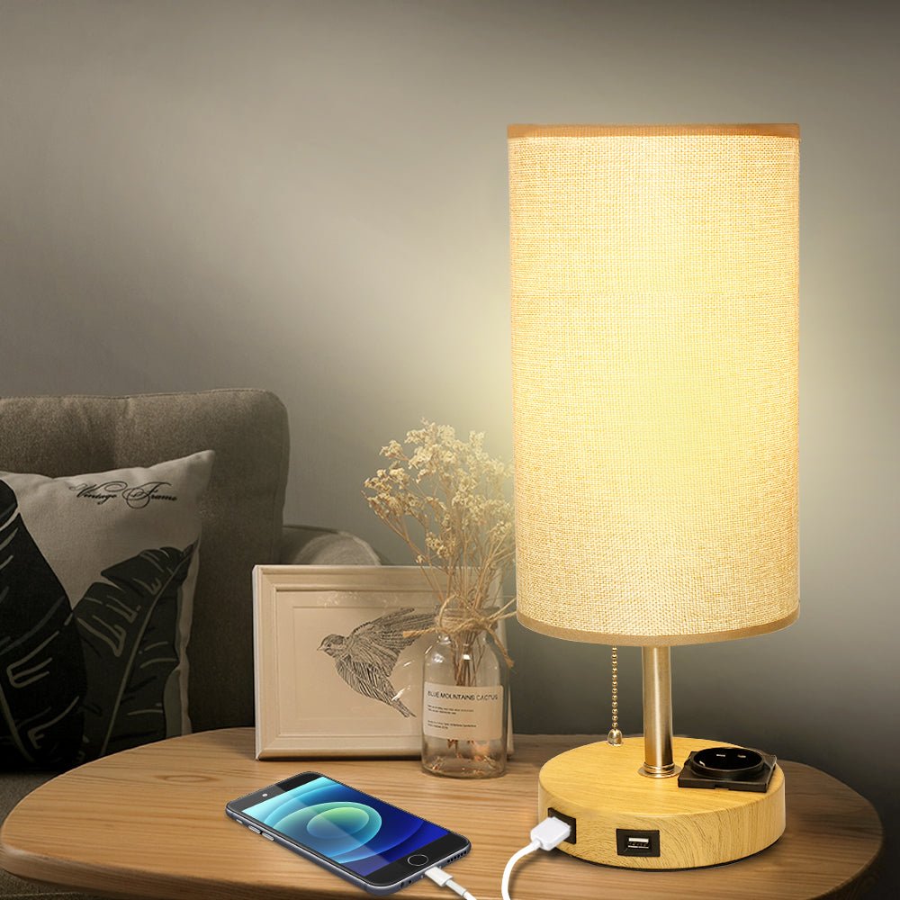 Modern Table Lamp with Dual USB Charging Ports, Metal Nightstand Light with Round Fabric Shade Bedside Desk Lamp Lighting - WSTL11-RD 2 | Depuley